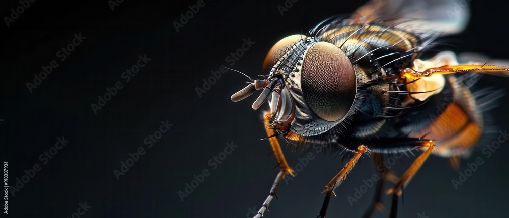 Fototapeta premium Macro shot of a flys compound eye, intricate pattern, multifaceted details