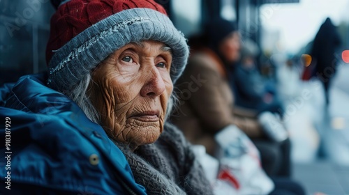 Wallpaper Mural Lonely homeless woman with a weathered face, empty sidewalk, life s hardships Torontodigital.ca