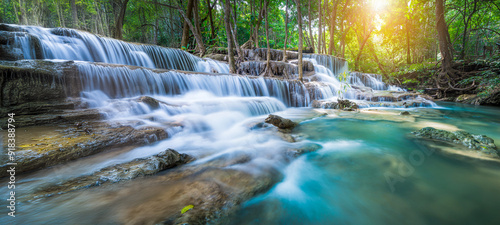 Beauty in nature, amazing waterfall in tropical forest of national park, Thailand