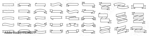 Black ribbon vector set. Ribbons banner collection editable stroke. Isolated on a white background. A decorative element for project design, presentation, etc.