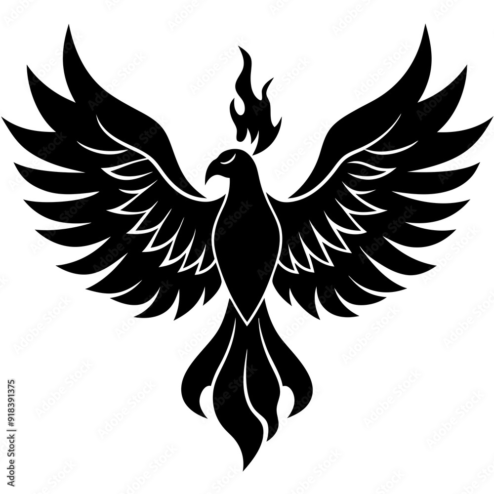 Obraz premium Vector silhouette bird with fire wings