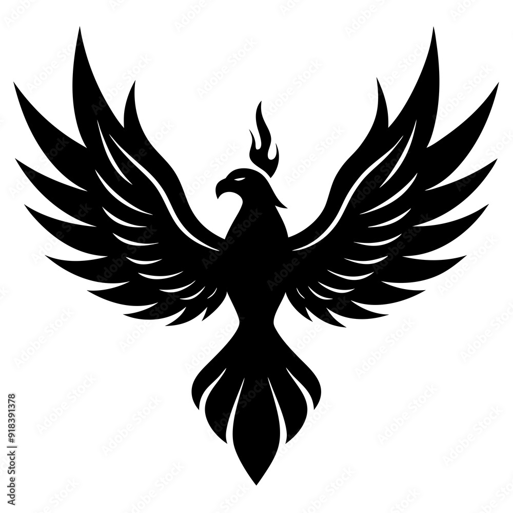 Obraz premium Vector silhouette bird with fire wings