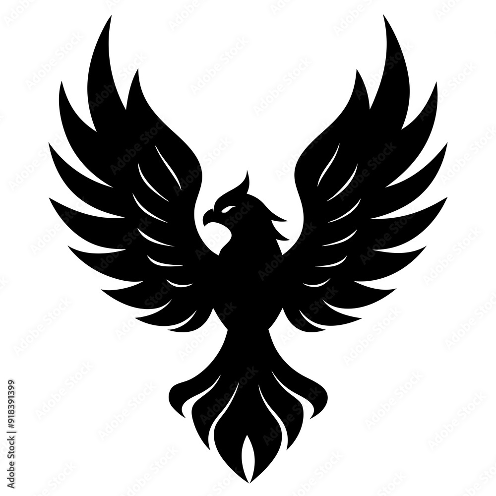 Naklejka premium Vector silhouette bird with fire wings