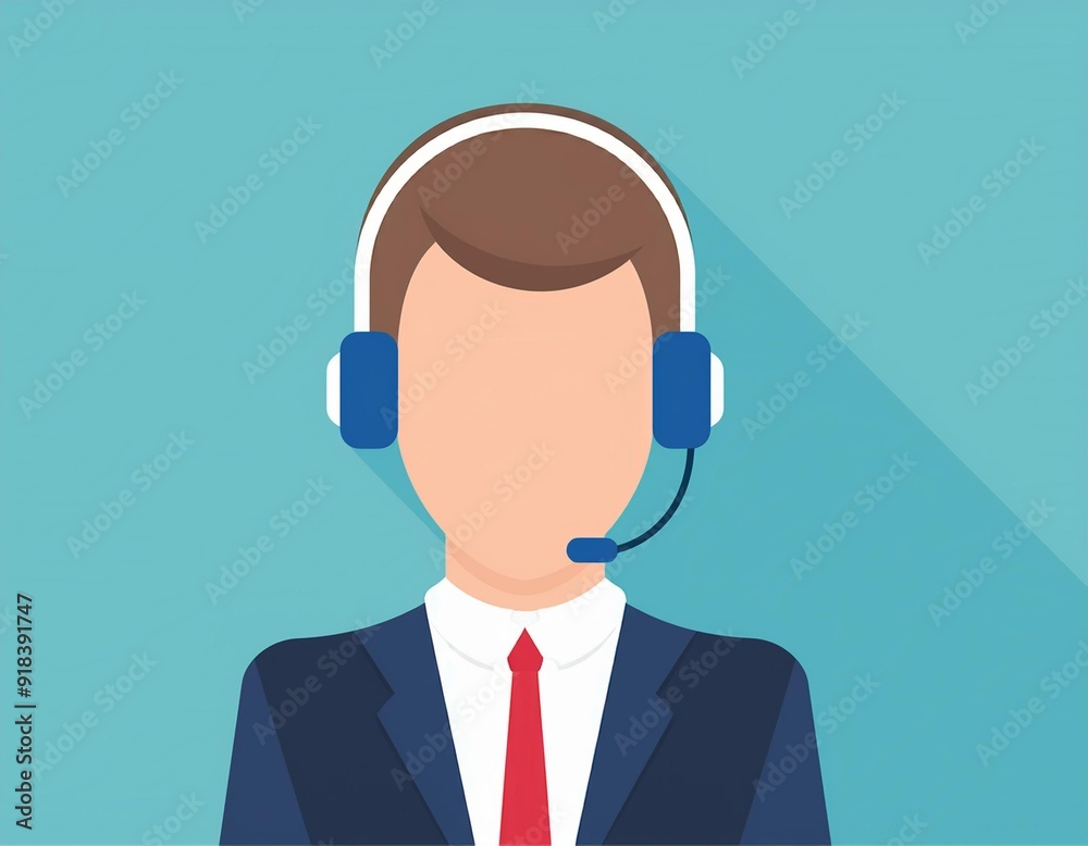 Dispatcher with headphone, round icon. Telephone operator in a jacket. Concept of call center or support. Dispatcher with headphone, round icon. Telephone operator in a jacket. Concept of call center or support.