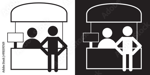 Sales booth vector icon, promo stand symbol. flat style. sales booth icon template black for your web site design, logo, app, UI. stand symbol. promo stand sign. EPS 10.
