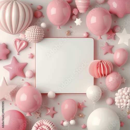 Decorative Pink Party Elements Arranged With Empty Space for Celebration Invi...