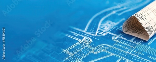Closeup of a blueprint showing detailed road intersection plans, civil engineering focus