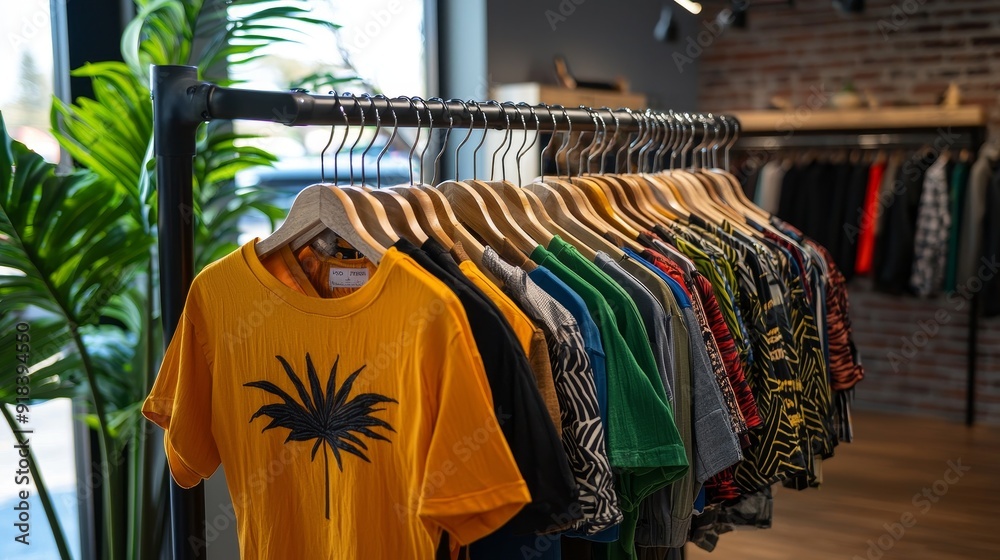 Sustainable fashion boutique, eco-friendly clothing display Sustainable fashion boutique, eco-friendly clothing display