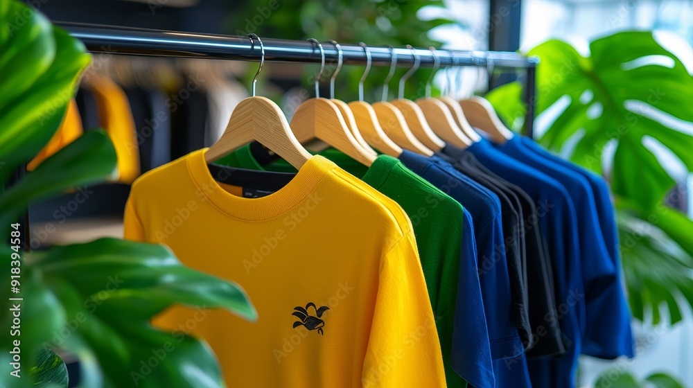 Sustainable fashion boutique, eco-friendly clothing display Sustainable fashion boutique, eco-friendly clothing display