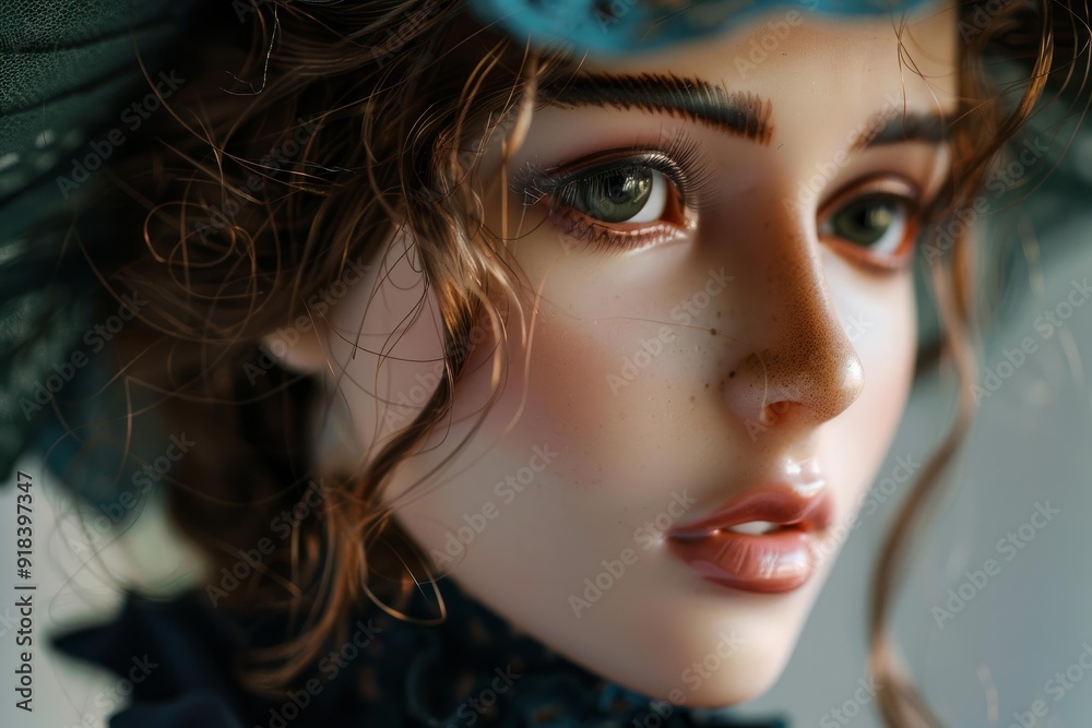 Closeup of a woman with intricate details and vintage clothing, exuding a classic elegance Closeup of a woman with intricate details and vintage clothing, exuding a classic elegance