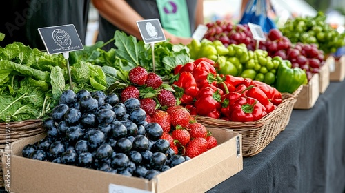 Zero-waste farmer's market, local produce, reusable bags photo