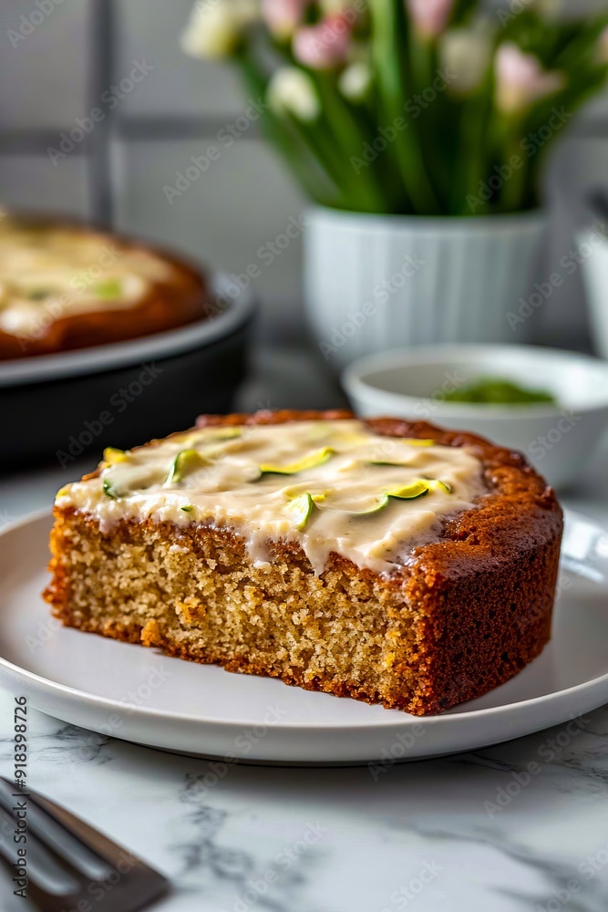 A slice of cake on a white plate with a fork A slice of cake on a white plate with a fork