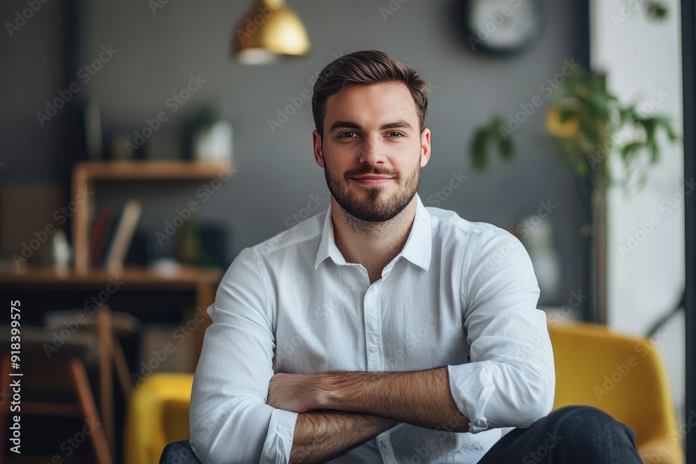 Obraz premium Portrait of a Confident Man in a White Shirt