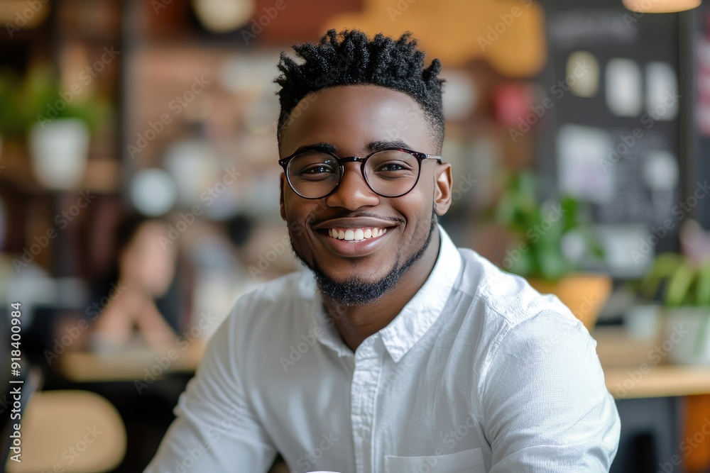 Smiling Black Man Wearing Glasses in a White Shirt Smiling Black Man Wearing Glasses in a White Shirt