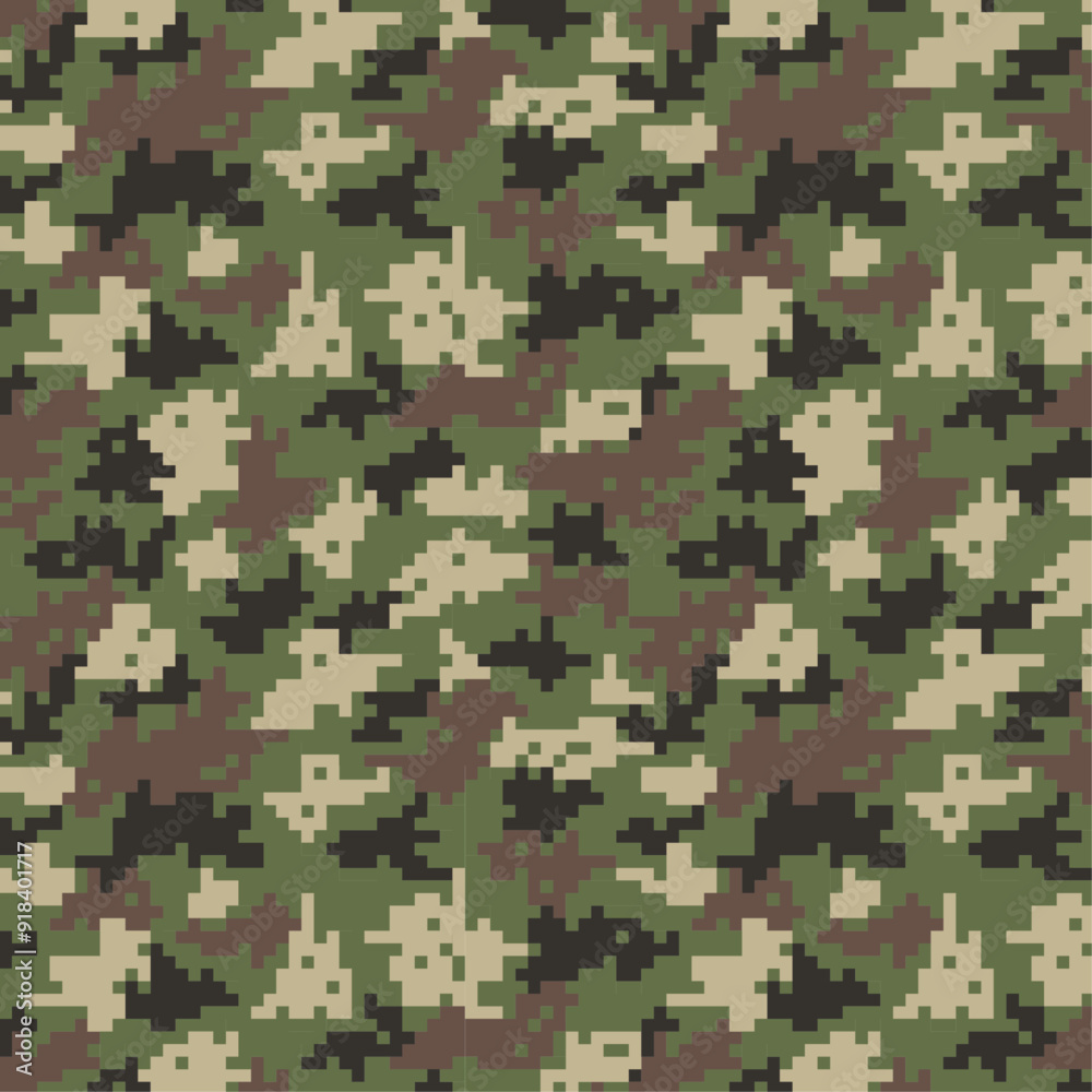 Digital Pixel Camouflage seamless fabric print pattern. Hunting digital pixelated tiles. Woodland military textile. Modern camo uniform for war soldiers. Multicolor militaristic wallpaper vector. Digital Pixel Camouflage seamless fabric print pattern. Hunting digital pixelated tiles. Woodland military textile. Modern camo uniform for war soldiers. Multicolor militaristic wallpaper vector.