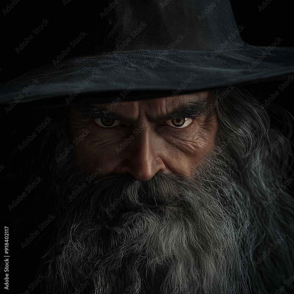 intense close-up of an elder wizard intense close-up of an elder wizard