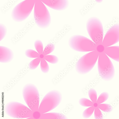 Seamless pattern flowers with blurr y2k gradient effect in pink pastel color. Aesthetic aura illustration for textile, wrapping paper, fabric, wallpaper, cover, print design, background. Vector