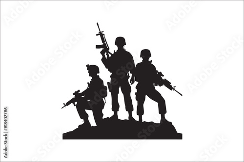 Silhouettes of Army Combat Soldiers, soldiers Vector bundle, Silhouette, Veteran Soldier vector. 