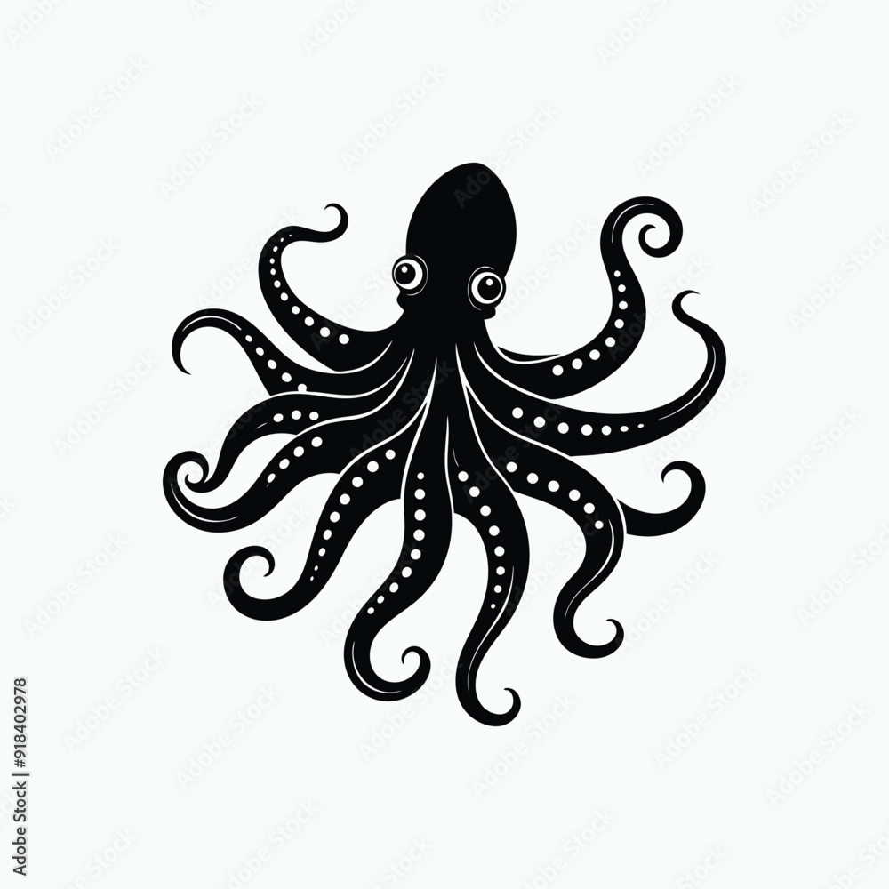 octopus silhouette isotated on white background.