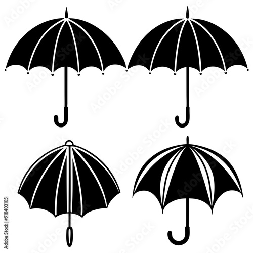 4 Umbrella set simple icon silhouette art vector