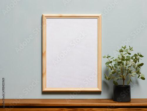Wonderful Poster mockup with wooden frame in home interior background