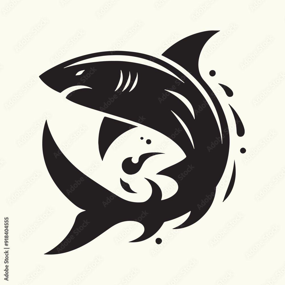 Shark line art Vector Illustration Black silhouette
