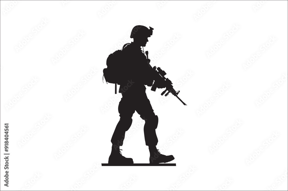Fototapeta premium Silhouettes of Army Combat Soldiers, soldiers Vector Silhouette. Veteran Soldier vector. 