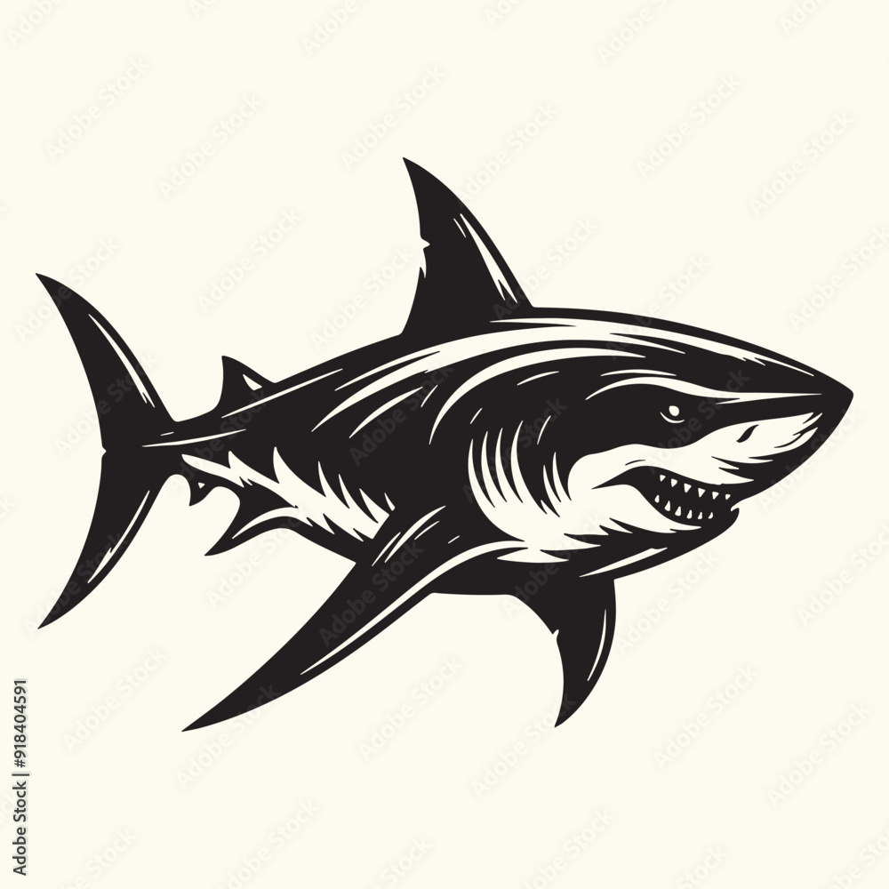 Shark line art Vector Illustration Black silhouette Shark line art Vector Illustration Black silhouette
