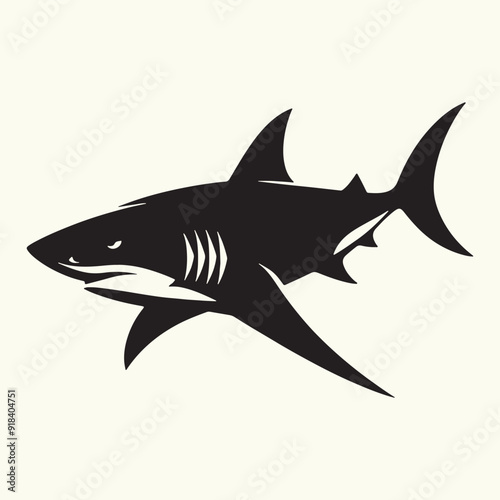 Shark line art Vector Illustration Black silhouette