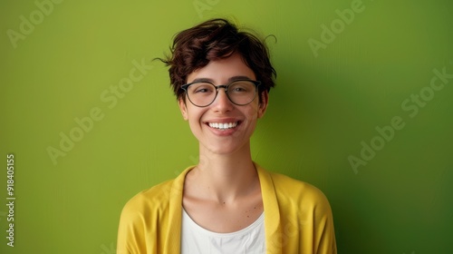 The smiling woman in glasses photo