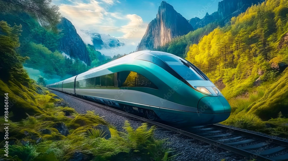 Obraz premium A train traveling through a lush green forest