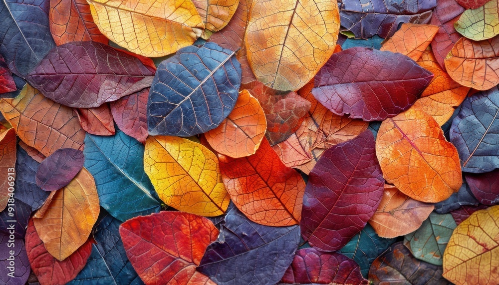 Colorful autumn leaves scattered on a surface