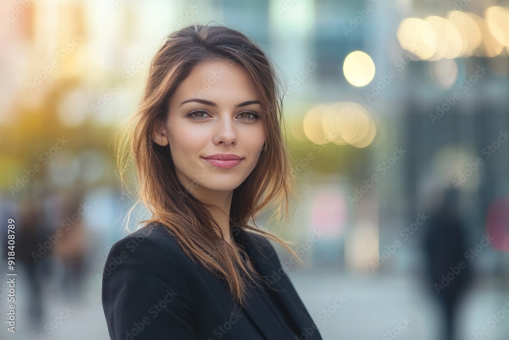 Portrait of a Young Woman with Brown Hair Smiling in an Urban Setting Portrait of a Young Woman with Brown Hair Smiling in an Urban Setting