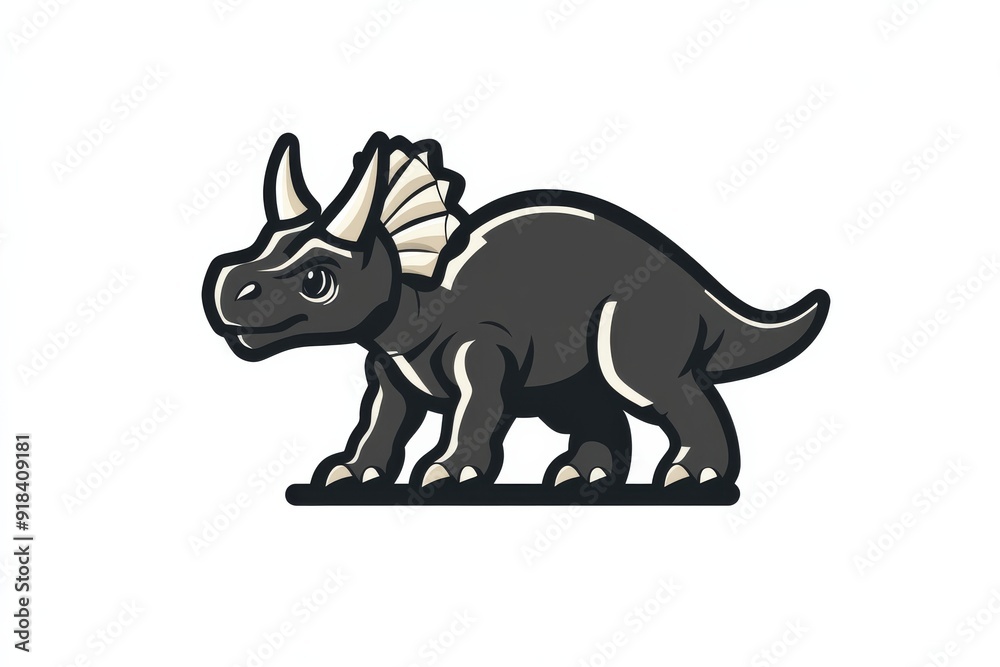 Fototapeta premium A cartoon illustration of a black triceratops dinosaur.