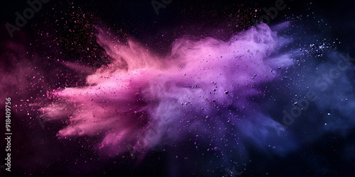 Vivid Explosion of Colorful Powder in Pink and Purple Tones: Creative Abstract Background for Artistic Projects, Design, and Vibrant Festival Celebrations