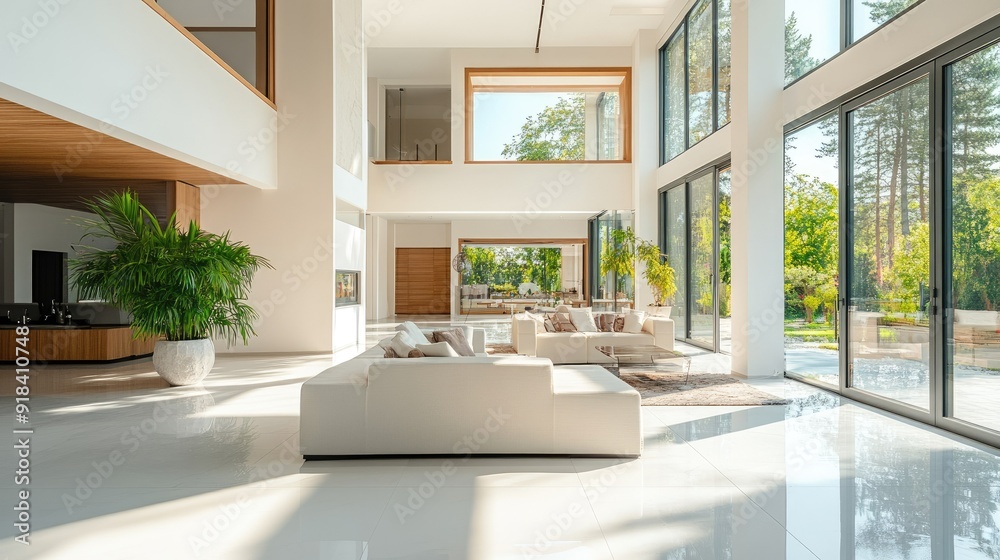 Bright and airy modern home with large windows and a clear space for text Bright and airy modern home with large windows and a clear space for text
