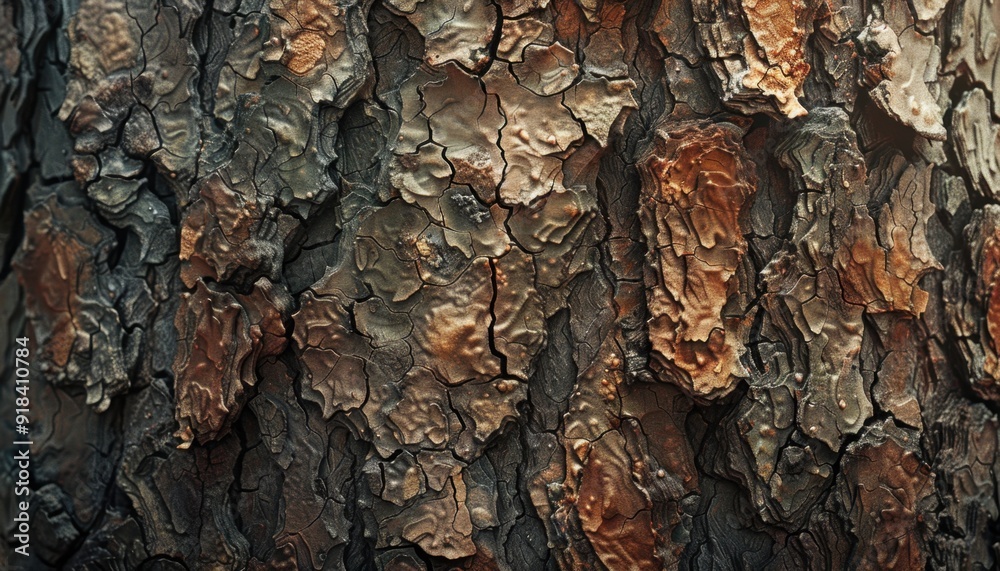 Detailed close-up of textured tree bark showcasing intricate patterns and colors in natural light Detailed close-up of textured tree bark showcasing intricate patterns and colors in natural light