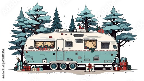 Christmas Camper Van in Forest