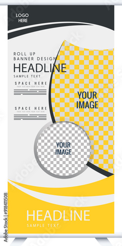 Roll up banner design template, vertical, abstract background, pull up design