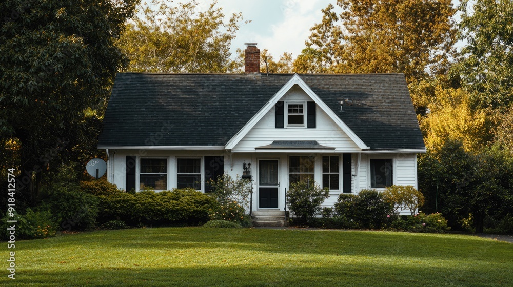 Classic Cape Cod-style home with a neat front yard and room for text Classic Cape Cod-style home with a neat front yard and room for text