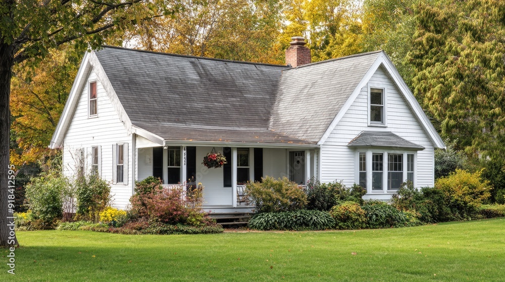 Classic Cape Cod-style home with a neat front yard and room for text Classic Cape Cod-style home with a neat front yard and room for text
