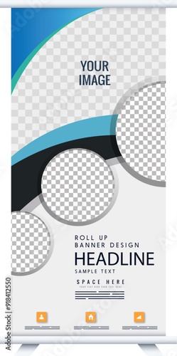 Roll up banner design template, vertical, abstract background, pull up design
