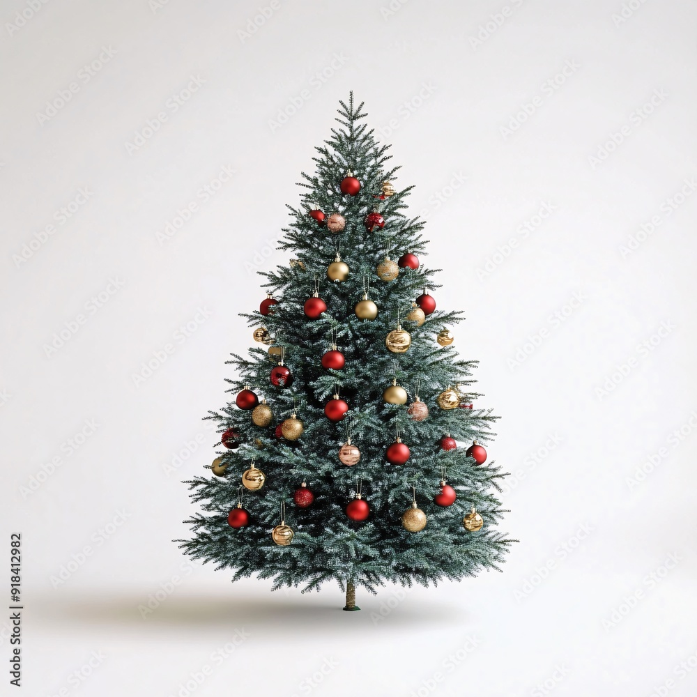 Vibrant Green Christmas Tree Adorned with Red and Gold Baubles: A Classic Holiday Beauty Vibrant Green Christmas Tree Adorned with Red and Gold Baubles: A Classic Holiday Beauty