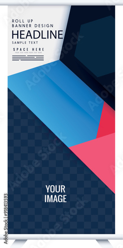 Roll up banner design template, vertical, abstract background, pull up design