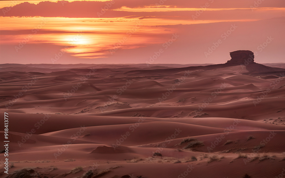 Fototapeta premium Desert Serenity Sunset Over a Golden Landscape