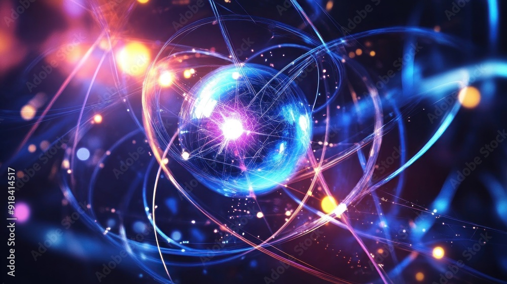 Abstract Atomic Structure with Glowing Lines Abstract Atomic Structure with Glowing Lines