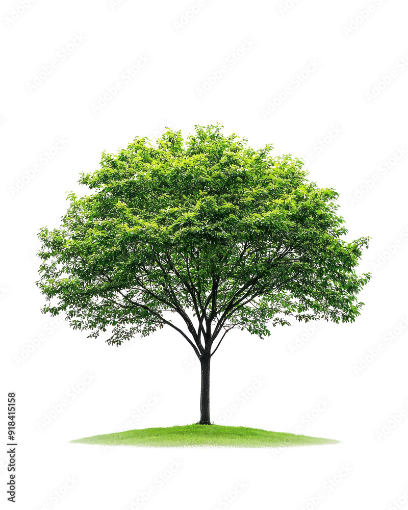 Lush green tree with a full canopy, isolated on a white background, perfect for nature and botanical design projects. Lush green tree with a full canopy, isolated on a white background, perfect for nature and botanical design projects.