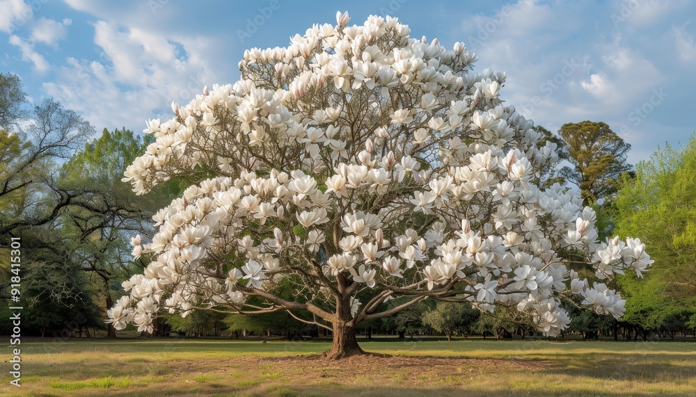 Magnificent magnolia tree in full bloom during a sunny day in a park Magnificent magnolia tree in full bloom during a sunny day in a park