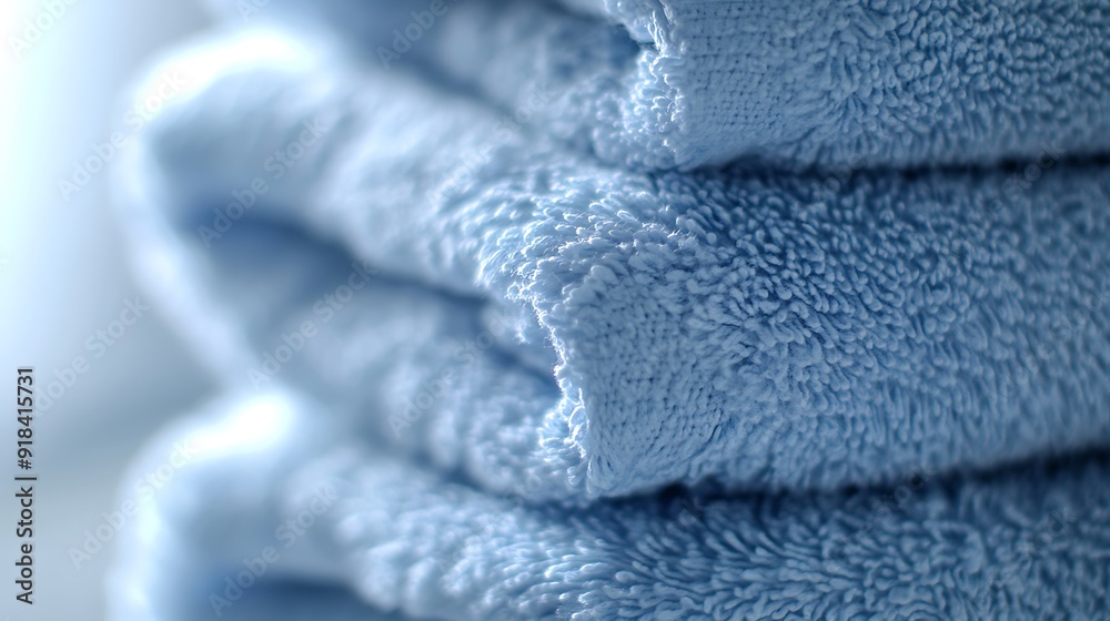 Close-up of Folded Soft Blue Terrycloth Towels Close-up of Folded Soft Blue Terrycloth Towels