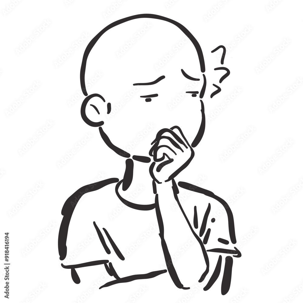 Doodle outline of a concerned man thinking.
Doodle outline of a concerned man thinking.